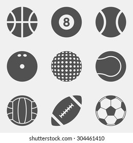 vector set of sport ball icons. basketball, billiard, baseball, bowling, golf, tennis, volleyball, football, soccer