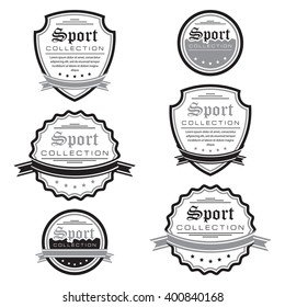 Vector set of sport emblems. Black and white. Logo badges and labels. Grouped for easy editing. On white background.