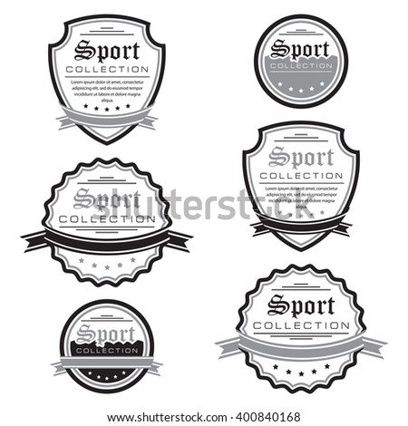 Vector set of sport emblems. Black and white. Logo badges and labels. Grouped for easy editing. On white background.