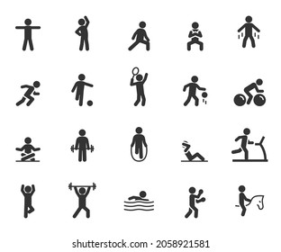 Vector set of sport exercise flat icons. Pixel perfect.