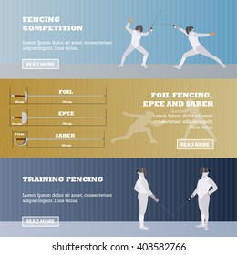 Vector set of sport fencing banners. Fencing competition concept.