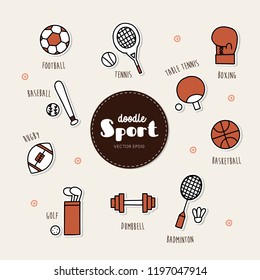 Vector set of sport icons. Doodle. 