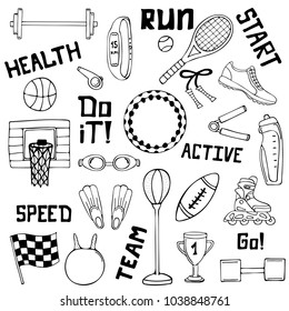 Vector set of sport illustrations. Line art.