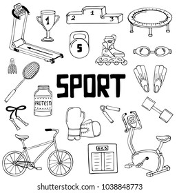 Vector set of sport illustrations. Line art.