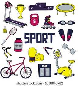 Vector set of sport illustrations. Line art.