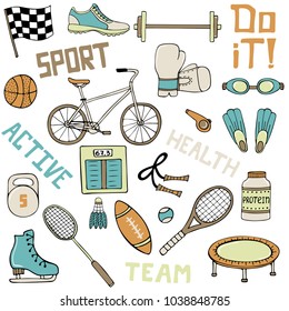 Vector set of sport illustrations. Line art.