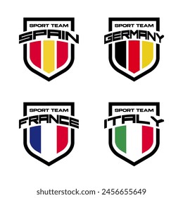 Vector set of sport logo with national teams. Football sings for tournament isolated on white background. Spain, France, Italy, Germany.