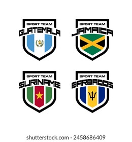 Conjunto de Vector de logo deportivo con Equipos nacionales. El fútbol canta para el torneo aislado sobre fondo blanco. Guatemala, Jamaica, Surinam, Barbados.