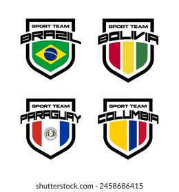 Vector set of sport logo with national teams. Football sings for tournament isolated on white background. Brazil, Bolivia, Paraguay, Columbia.