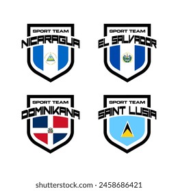 Vector set of sport logo with national teams. Football sings for tournament isolated on white background. Nicaragua, Dominican, Sent Lucia, El Salvador.