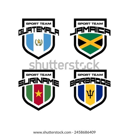 Vector set of sport logo with national teams. Football sings for tournament isolated on white background. Guatemala, Jamaica, Suriname, Barbados.