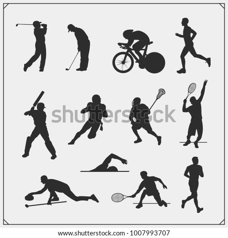 Vector set of sport players silhouettes.