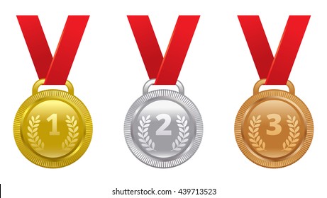 Vector set of sports awards gold, silver and bronze medals