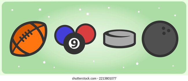 Vector Set of Sports Ball Lines Icons. billiards, american football, bowling, hockey balls. vector illustration for app and web.