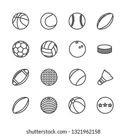 Vector set of sports balls line icons.