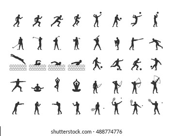 Vector set of sports figures athletes. Silhouettes of sportsmen.