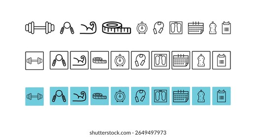 Vector set of sports line icons. Includes icons for weightlifting, basketball, taekwondo, judo, fencing, cycling, wrestling and more,