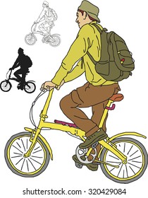Vector set of sports man riding on a bicycle, hand drawn in cartoons  style.