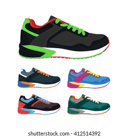 Vector set of sports shoes .Fashion sportwear,  sneakers, footwear.