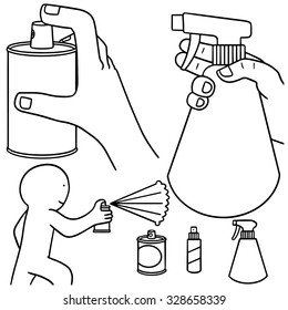 vector set of spray can and bottle