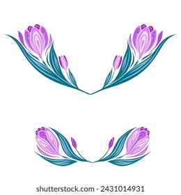 Vector set of spring flowers frames. Decorative flat border of crocuses isolated from background. Floral template for invitation, cards.