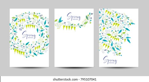 Vector set  of the spring meadow flowers and herbs vector floral backgrounds for wedding decoration,  Mother's Day, 8 March, sales and other events, for prints, greeting cards, posters, invitations. 