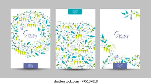 Vector set  of the spring meadow flowers and herbs vector floral backgrounds for wedding decoration, 8 March, sales and other events, for prints, greeting cards, posters, invitations. 