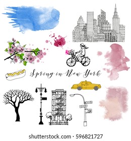 Vector set Spring in New York for your own design