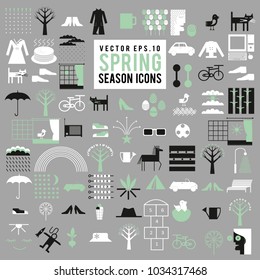 Vector set of spring season icons. Big collection of different illustrations.