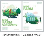 Vector set of spring and summer posters. People engaged in gardening. Organising spring gardening concept. Illustrations of farms and agronomic objects for a poster, banner or postcard.