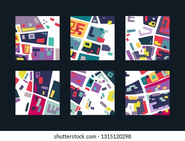 Vector set of square abstract backgrounds based of city map. For posters, presentations.