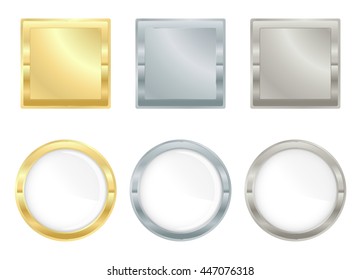 Vector set of square and circular icons of gold silver and platinum