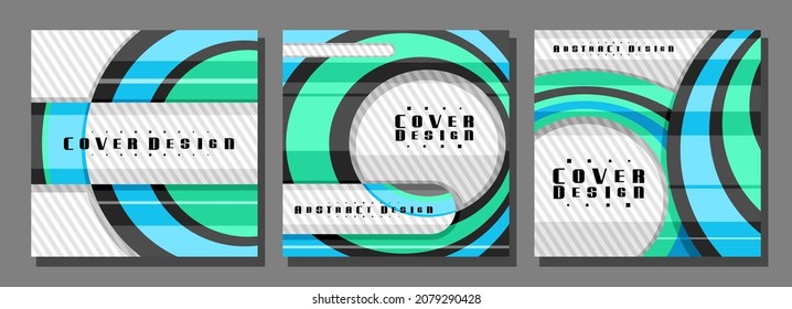 Vector set of Square Covers, 3 colorful layouts with decorative design circles with copy space for ad text, trendy cover templates for advertising, square promo concepts with grey striped background.