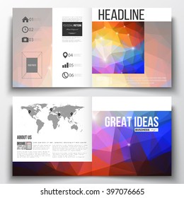 Vector set of square design brochure template. Abstract colorful polygonal background, modern stylish triangle vector texture.
