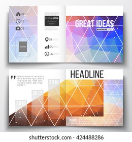 Vector set of square design brochure template. Abstract colorful polygonal background, modern stylish triangle vector texture.