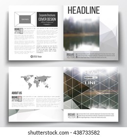 Vector set of square design brochure template. Colorful polygonal backdrop, blurred natural background, modern stylish triangle vector texture.