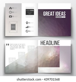 Vector set of square design brochure template. Abstract colorful polygonal background, modern stylish triangle vector texture.