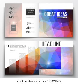 Vector set of square design brochure template. Abstract colorful polygonal background, modern stylish triangle vector texture.