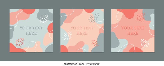 Vector set of square editable banners in pink and gray colors with abstract shapes. Suitable for social media posts. Template for internet advertising.