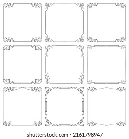 Vector set of square frames with floral ornament. Elegant beautiful borders with flourishes, swirls. Design and decoration of covers, websites, brochures, flyers, greeting, wedding cards, invitations