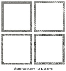 Vector set of square frames with geometric antique traditional Greek ornament. A collection of elegant linear borders. Pattern for social media design, poster, invitation, web banner, greeting card