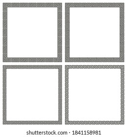 Vector set of square frames with geometric antique traditional Greek ornament. A collection of elegant linear borders. Pattern for social media design, poster, invitation, web banner, greeting card