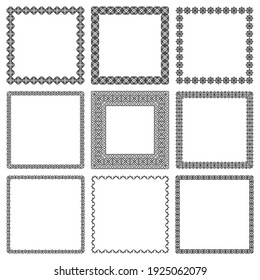 Vector set of square frames with geometric traditional oriental ornament. Elegant isolated linear borders. Eastern fancy pattern for social media design, poster, invitation, web banner, greeting card