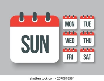 Vector set square icon pages calendar, days of the week - Sunday, Monday, Tuesday, Wednesday, Thursday, Friday, Saturday. Date days to-do list. Reminder, schedule line simple sign. Organizer concept