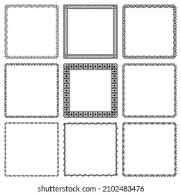 Vector set of square narrow and wide simple frames. Elegant vintage borders with flourishes, swirls. Design and decoration of covers, websites, brochures, flyers, greeting, wedding cards, invitations