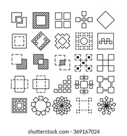 Vector set of Square and Rectangle experimental icons with different shape and extreme usability. Great for UI/UX wireframe experiments.