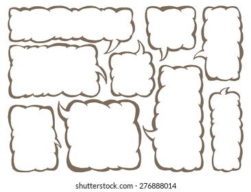 Vector set of squared text ballonos. Group of vector comics messege bubbles.