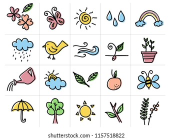 Vector set of srping icons. Doodle. Simple illustration. Vector illustration. EPS 10.