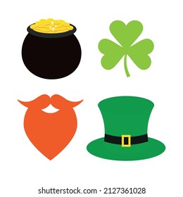 Vector set of st Patrick day leprechaun elements isolated on white background