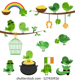 Vector Set of St Patrick's Day Themed Birds - EPS10